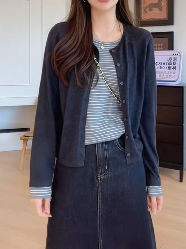 圓領條紋假兩件