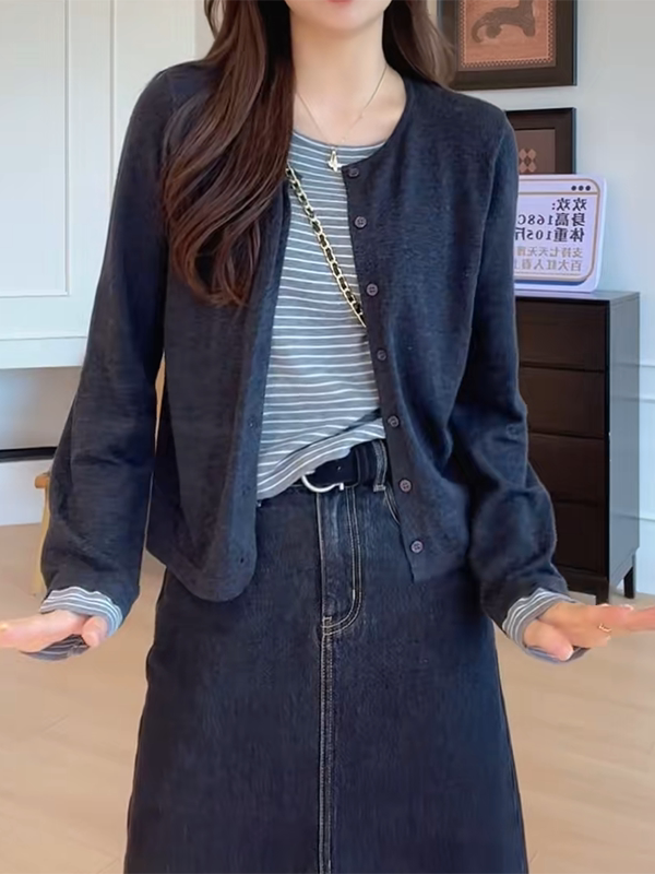 圓領條紋假兩件