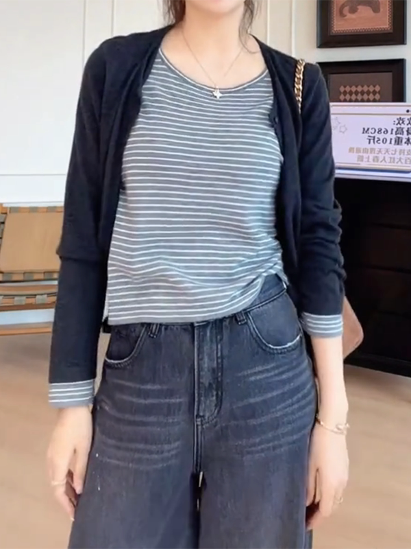 圓領條紋假兩件