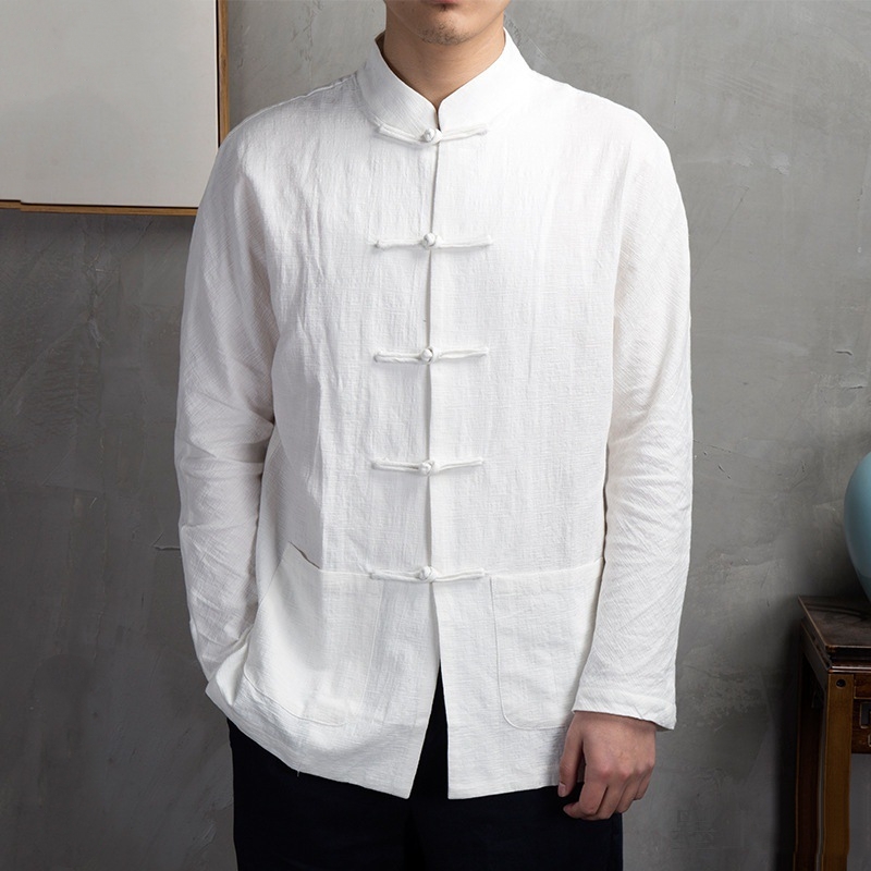 唐裝棉麻長襯衫