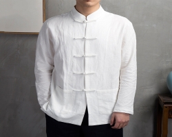 唐裝棉麻長襯衫